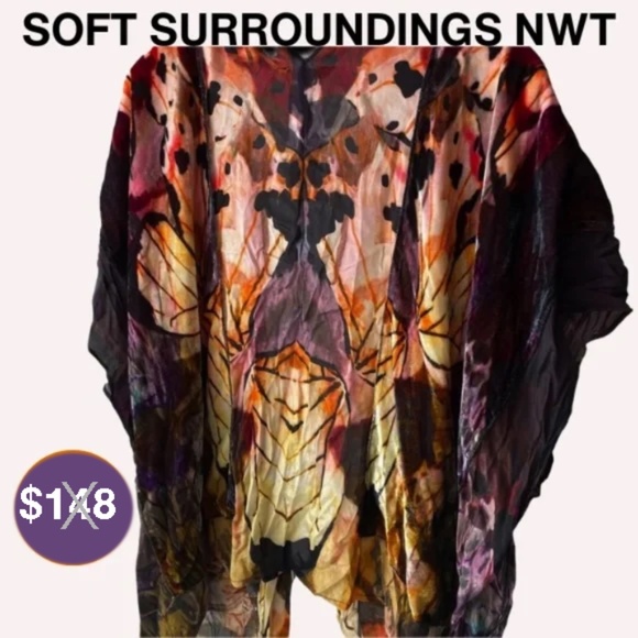 Soft Surroundings Tops - Soft Surroundings Kimono Painterly Butterfly Topper - NEW WITH TAGS - Semi-Sheer
